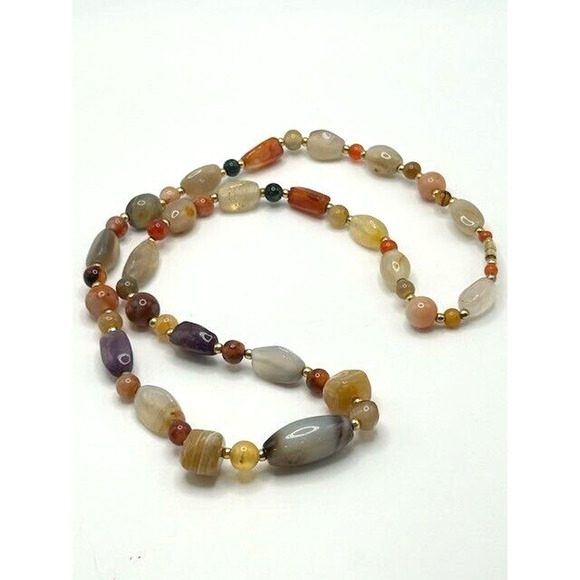 Unbranded Jewelry - Vintage Natural Multicolor Gemstones Beaded Necklace 24" Barrel Closure